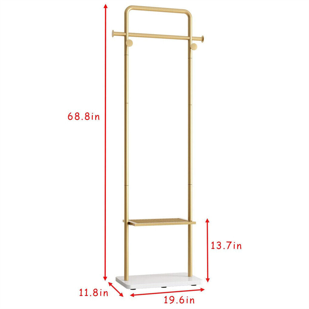 Gold Metal Coat Rack Stand Granite Base Hall Tree - Image 9
