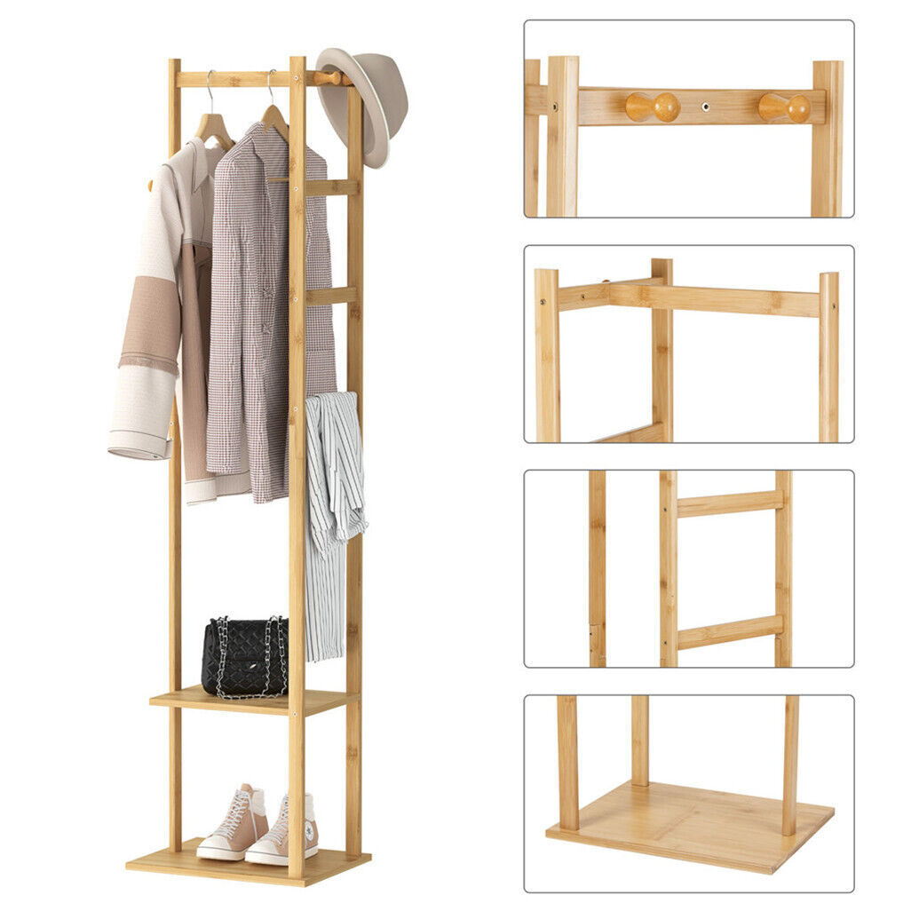 Bamboo Coat & Hat Rack Stand Shoe Shelf Thicken Wooden Hanger - Image 7