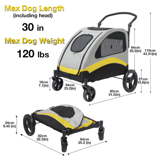 XL Dog Stroller Pet Pushchair Foldable Travel Cart - Image 2