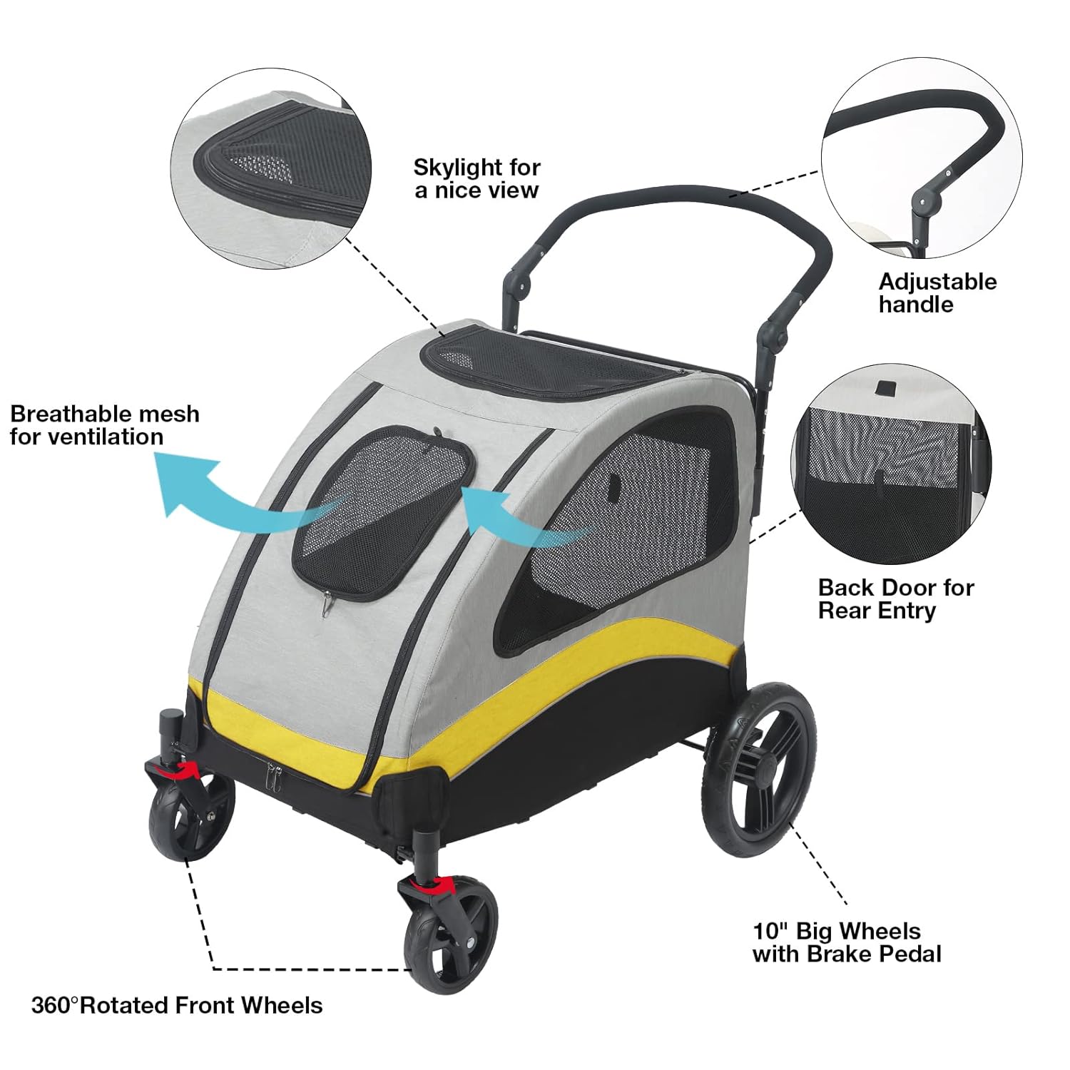 XL Dog Stroller Pet Pushchair Foldable Travel Cart - Image 5