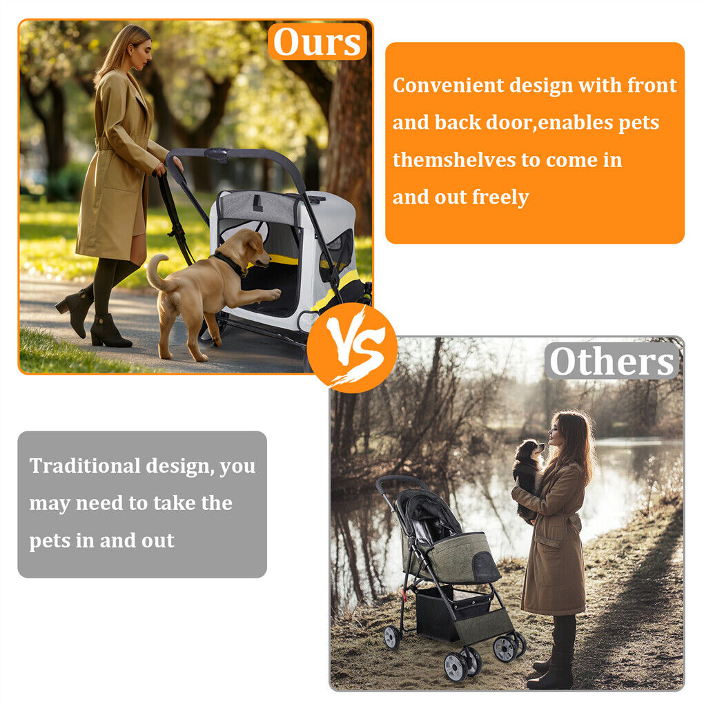 Dog Stroller w/ Rain Cover Foldable Pet Cart - Image 7