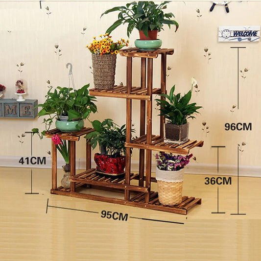 5-Tier Wooden Plant Stand Flower Display Shelf Indoor Outdoor Garden - Image 2
