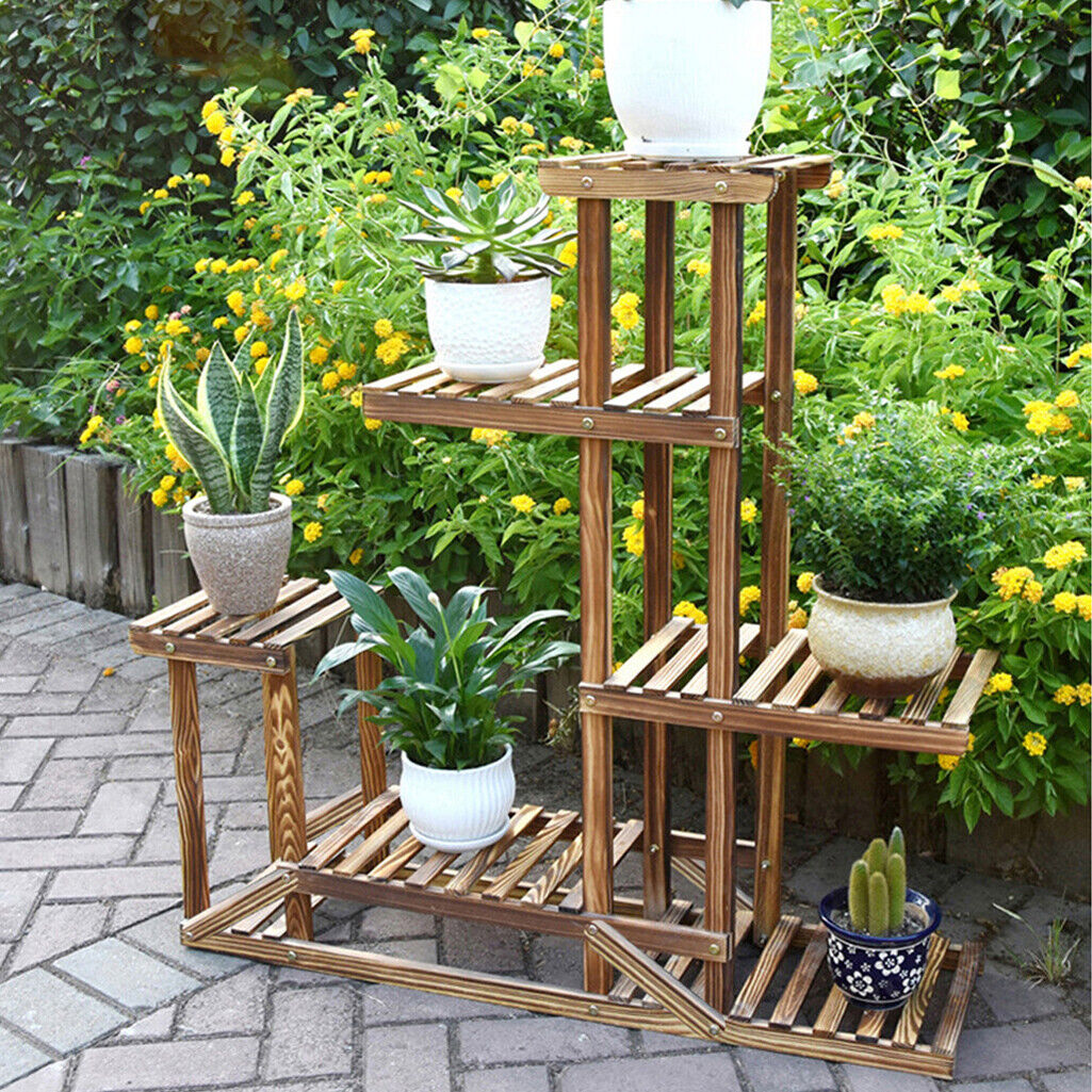 5-Tier Wooden Plant Stand Flower Display Shelf Indoor Outdoor Garden - Image 3