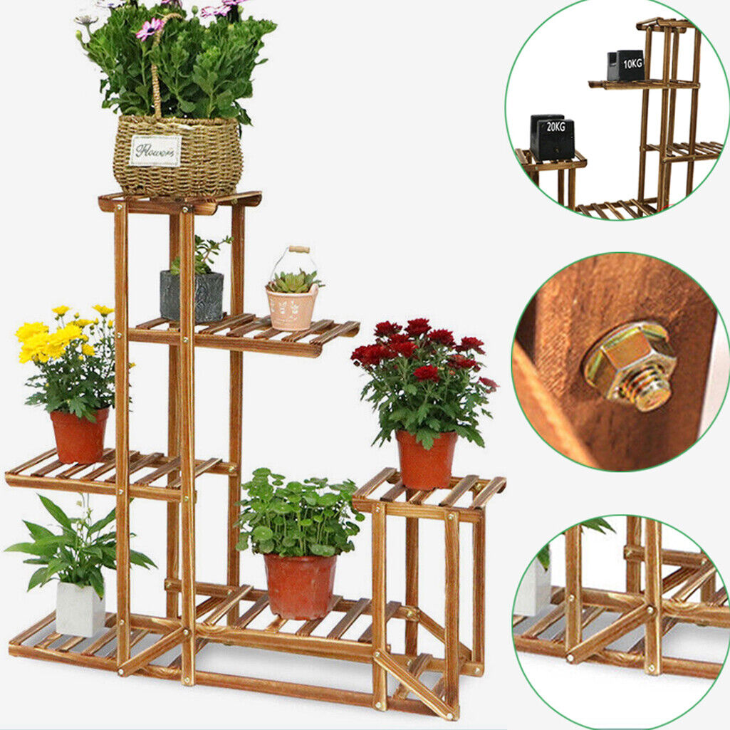 5-Tier Wooden Plant Stand Flower Display Shelf Indoor Outdoor Garden - Image 5