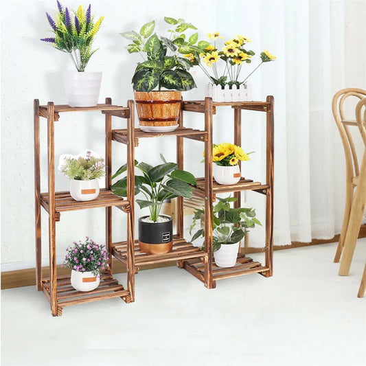 8-Tier Wooden Plant Stand Outdoor Indoor Garden Shelf - Image 2