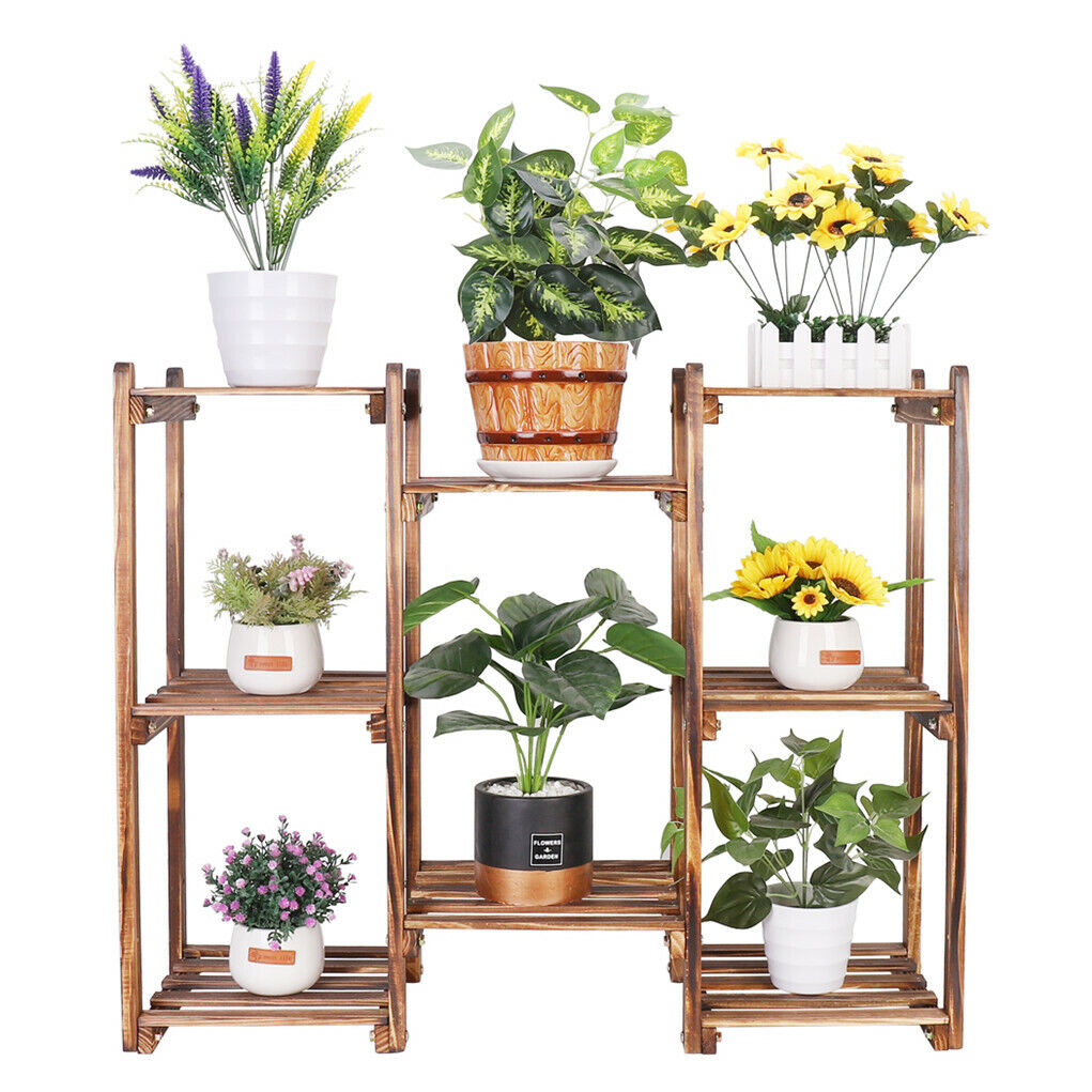 8-Tier Wooden Plant Stand Outdoor Indoor Garden Shelf - Image 3