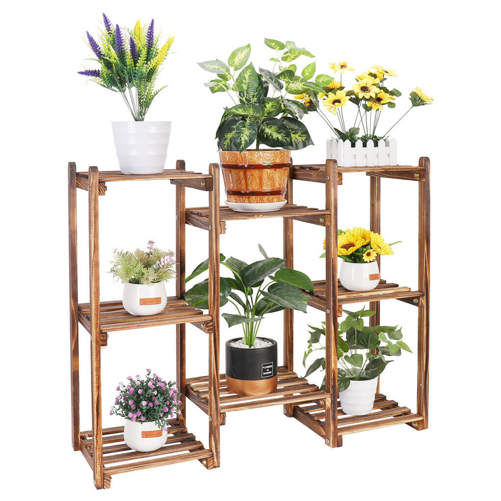 8-Tier Wooden Plant Stand Outdoor Indoor Garden Shelf - Image 4