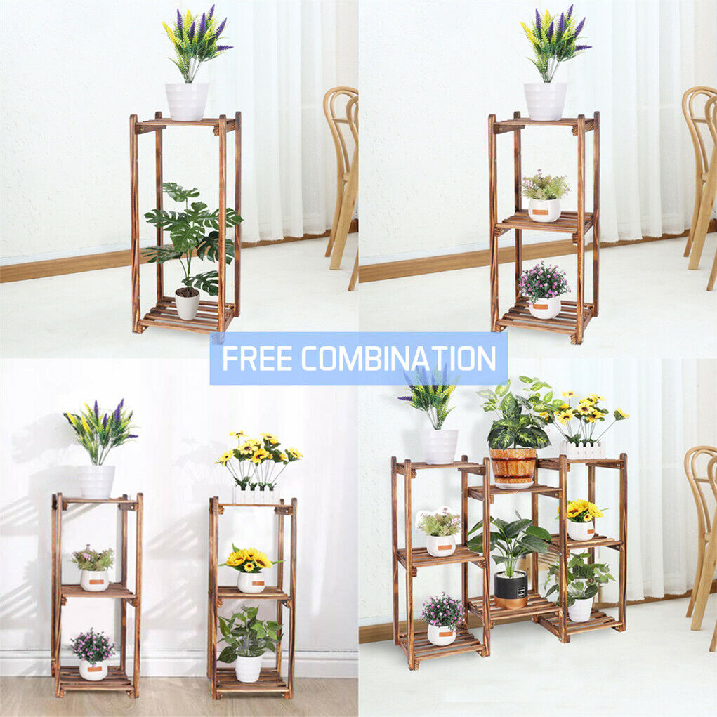 8-Tier Wooden Plant Stand Outdoor Indoor Garden Shelf - Image 8