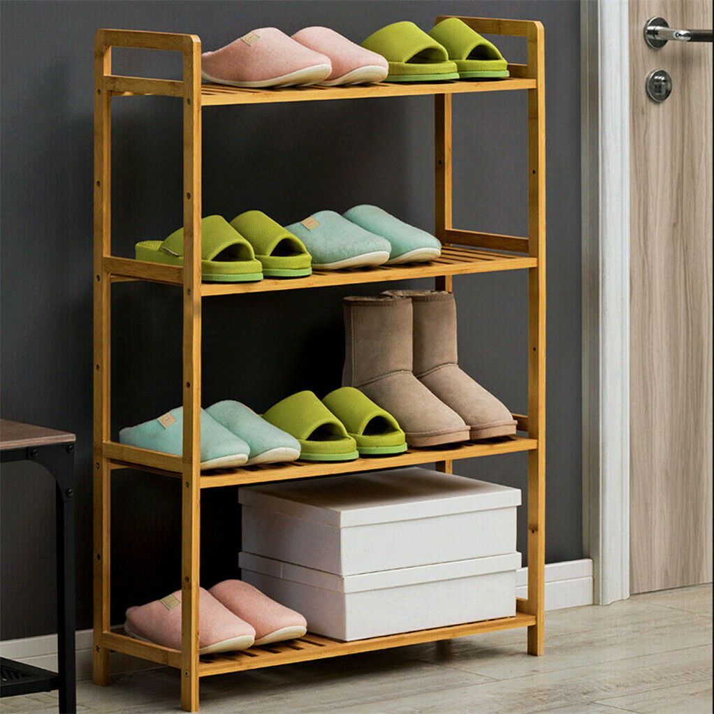 Bamboo 4 Tier Shelving Unit Kitchen Bedroom Bookshelf - Image 2