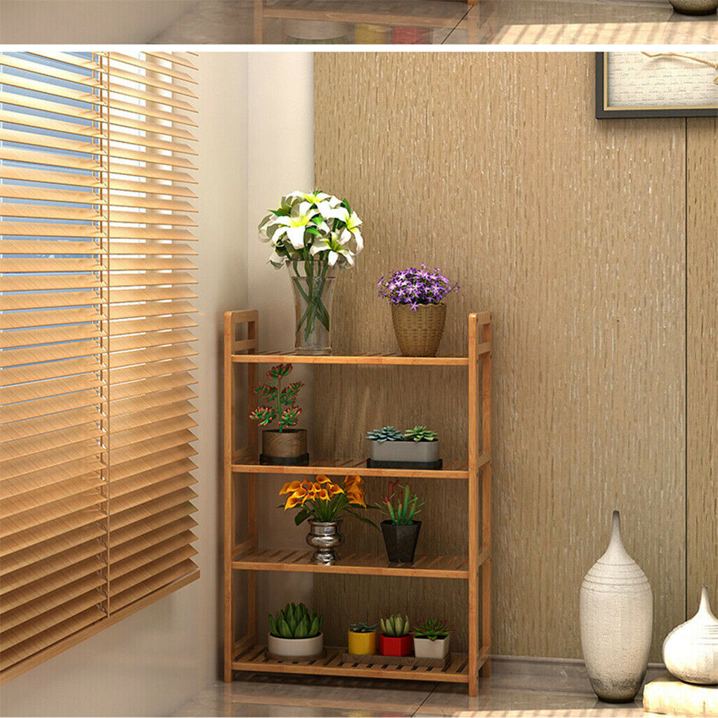 Bamboo 4 Tier Shelving Unit Kitchen Bedroom Bookshelf - Image 3