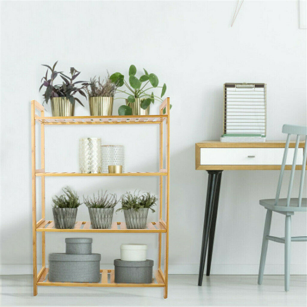 Bamboo 4 Tier Shelving Unit Kitchen Bedroom Bookshelf - Image 4