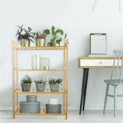 Bamboo 4 Tier Shelving Unit Kitchen Bedroom Bookshelf - Image 4