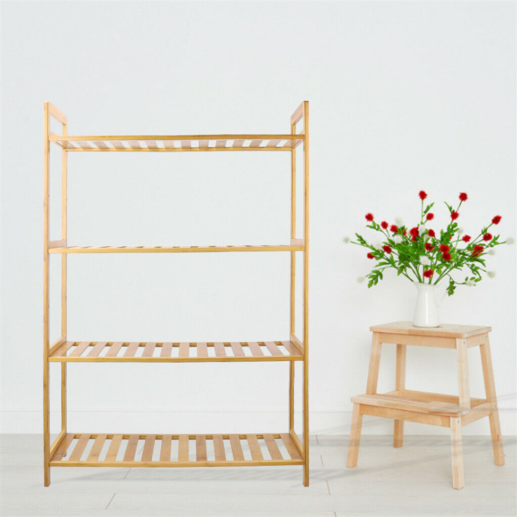 Bamboo 4 Tier Shelving Unit Kitchen Bedroom Bookshelf - Image 6