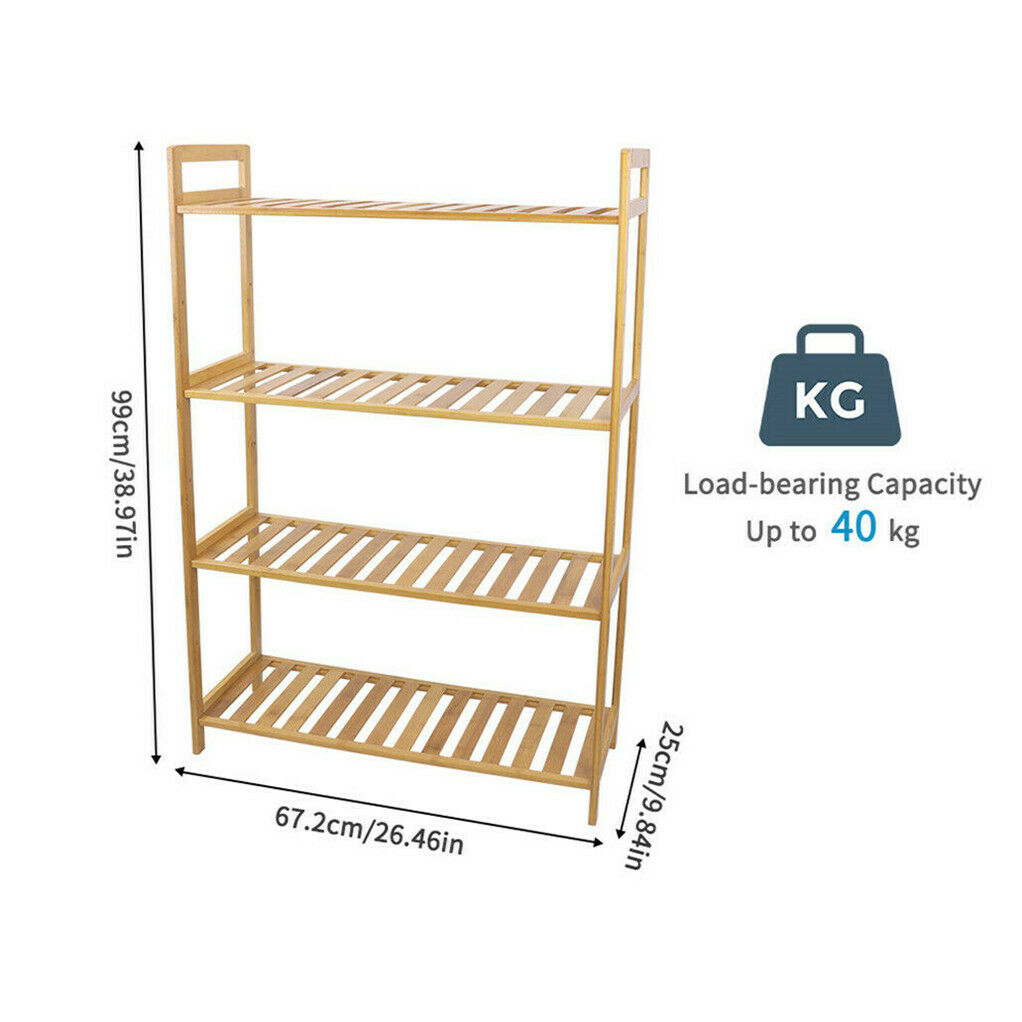 Bamboo 4 Tier Shelving Unit Kitchen Bedroom Bookshelf - Image 9