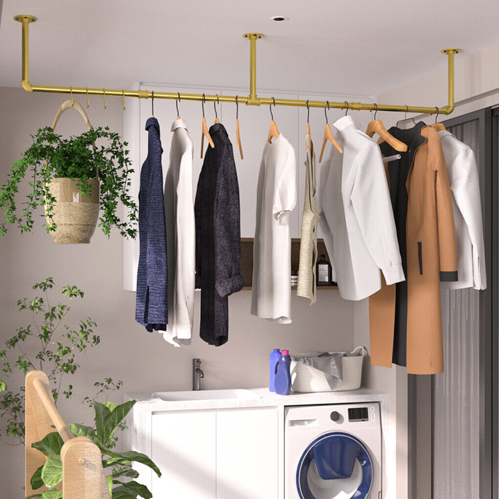 Vintage Iron Clothes Rail Gold Wall Mounted Garment Rack - Image 7