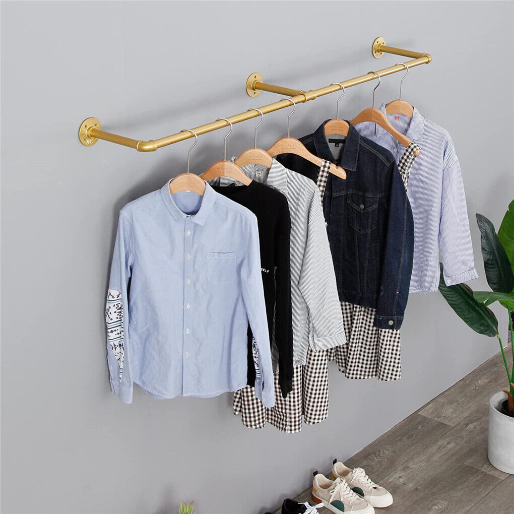 Vintage Iron Clothes Rail Gold Wall Mounted Garment Rack - Image 9