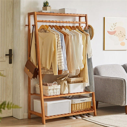 Bamboo Garment Rack Portable Laundry Storage Nature - - Image 4