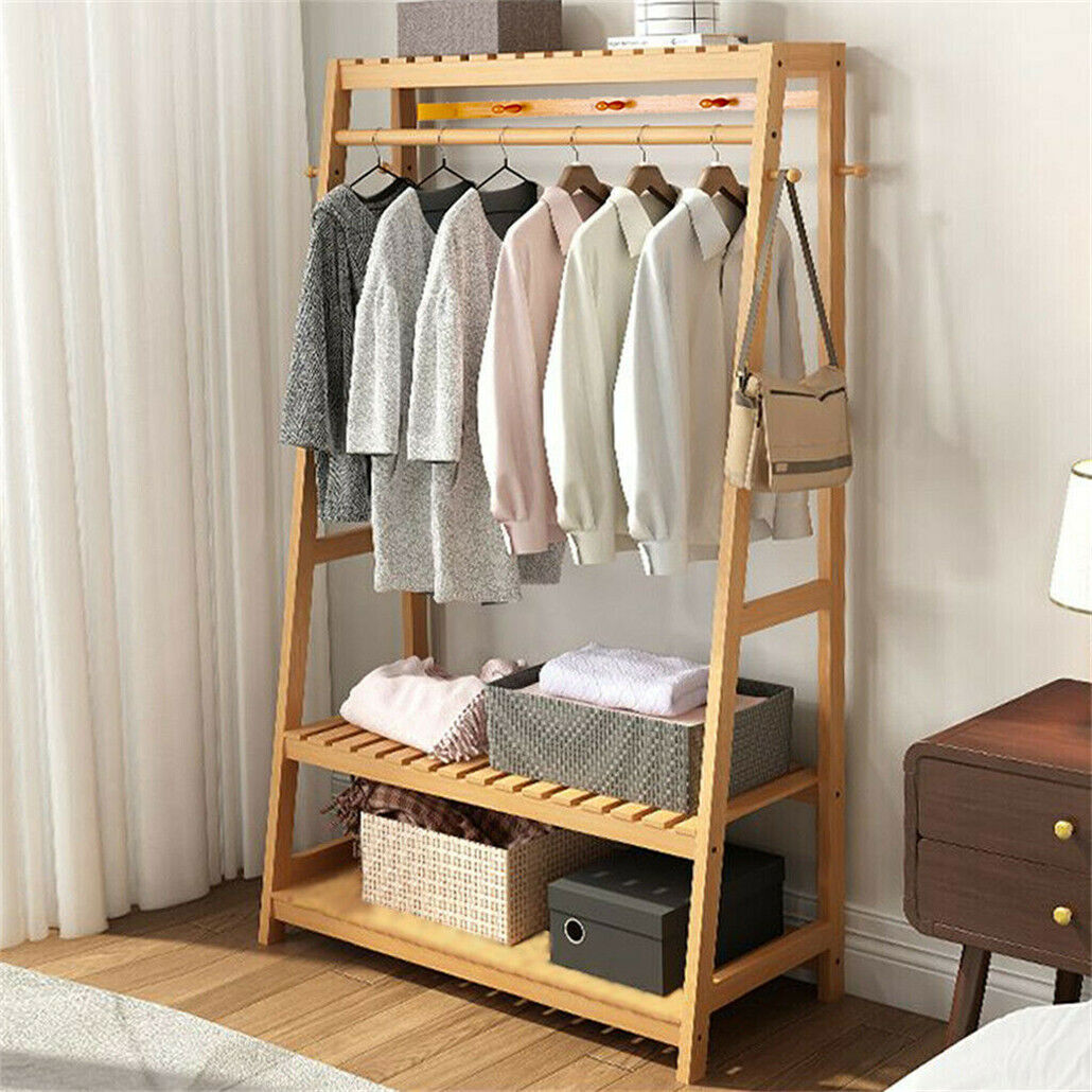 Bamboo Garment Rack Portable Laundry Storage Nature - - Image 6