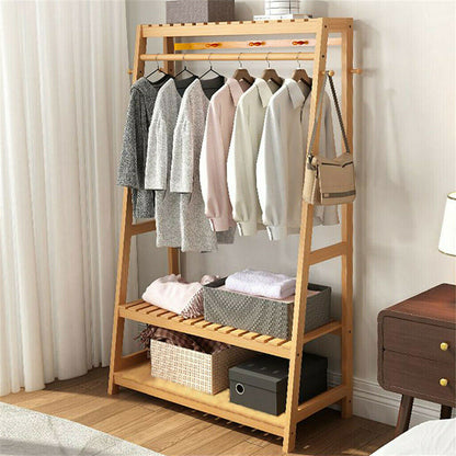 Bamboo Garment Rack Portable Laundry Storage Nature - - Image 6