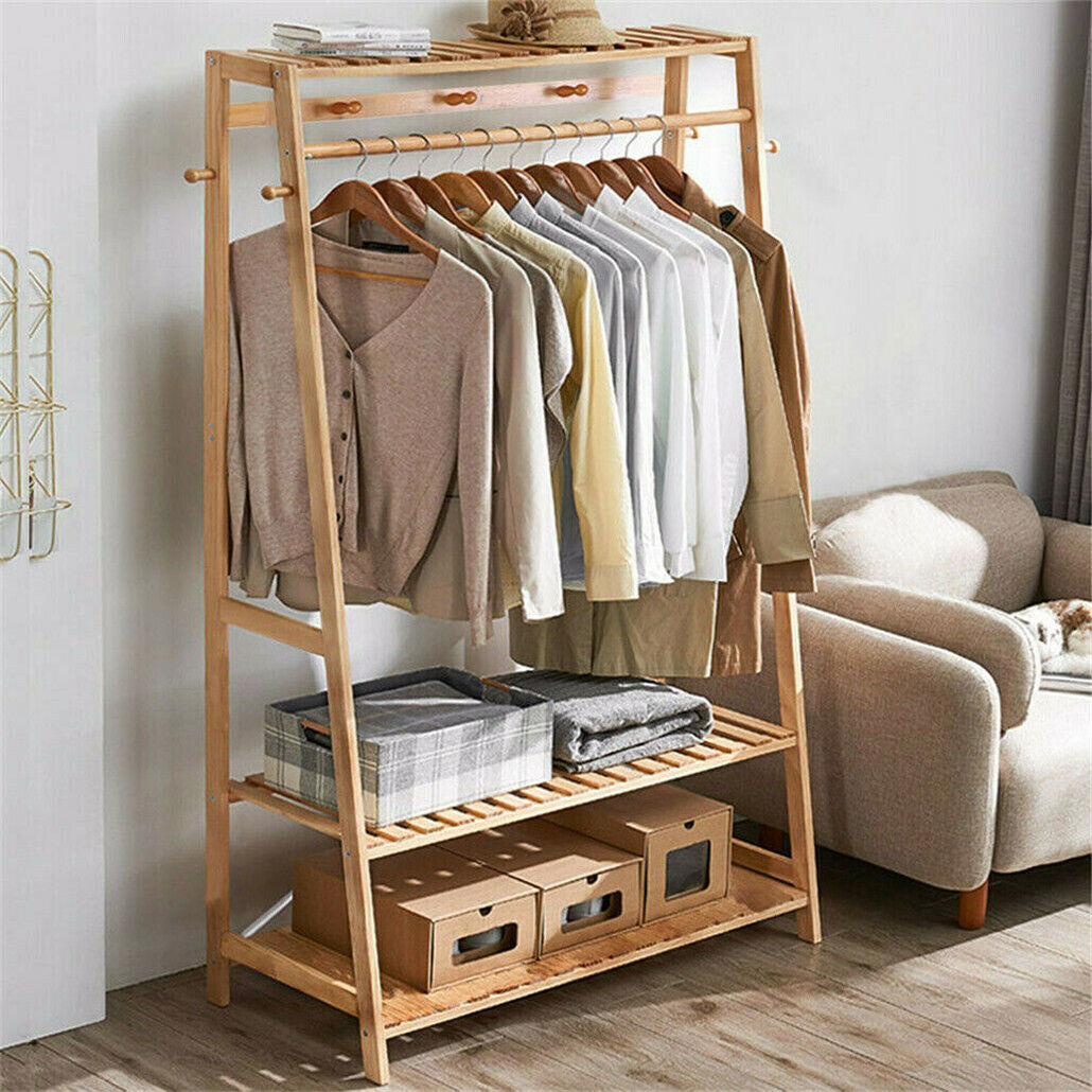 Bamboo Garment Rack Portable Laundry Storage Nature - - Image 7