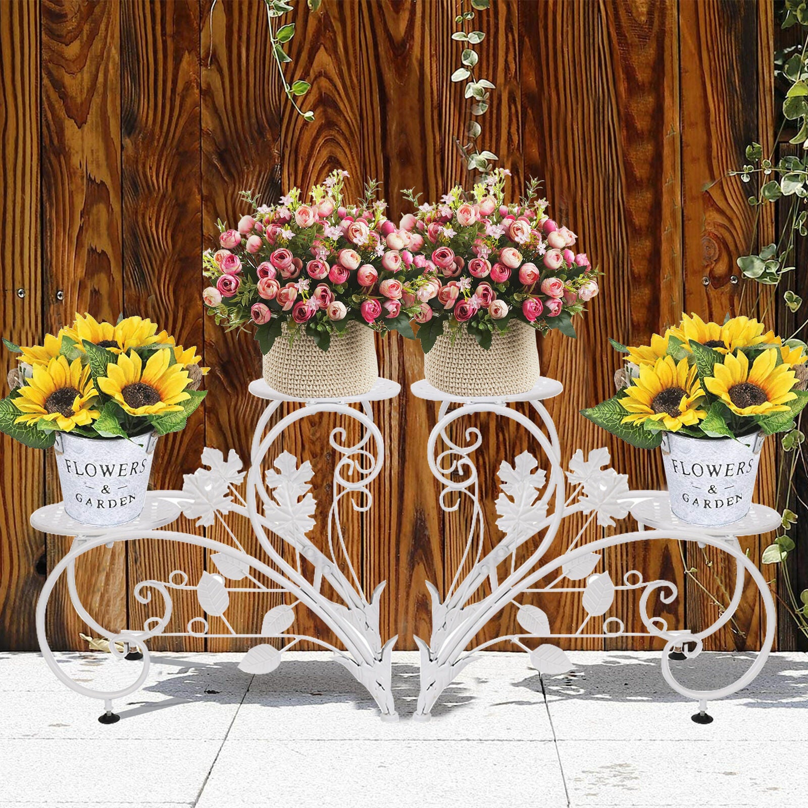 Set of 2 Plant Stand Wedding Garden Flower Shelf Rack - Image 6