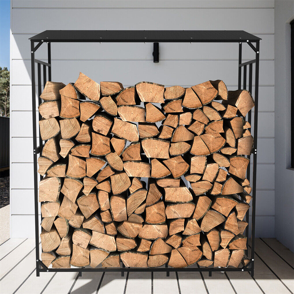 Metal Log Storage Shed Outdoor Firewood Rack Holder - Image 5
