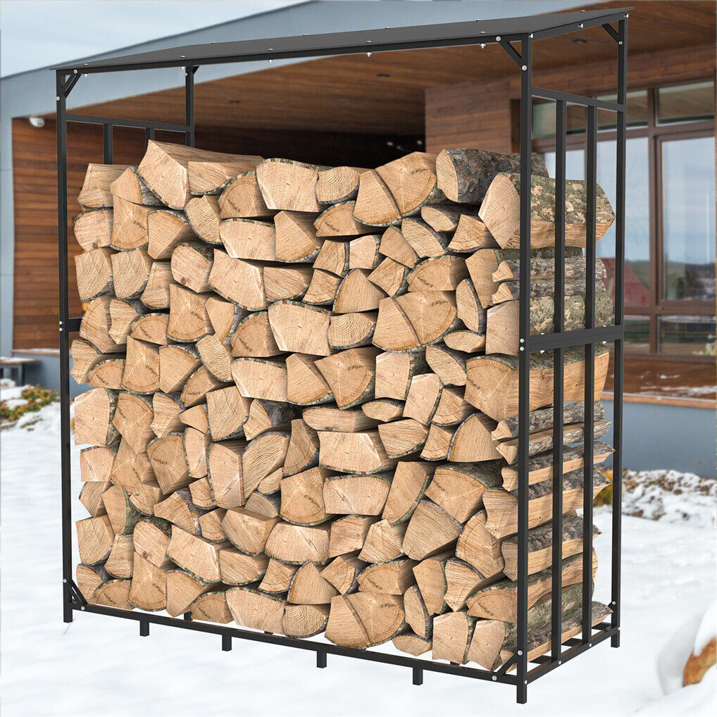 Metal Log Storage Shed Outdoor Firewood Rack Holder - Image 6