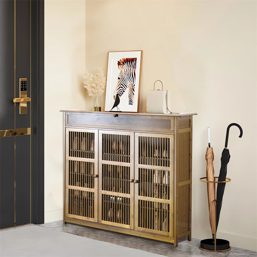 XXL 4-Tier Bamboo Shoe Rack Cabinet with Doors, Drawers - Image 3