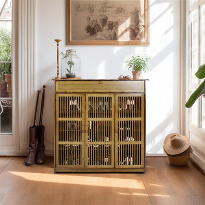 XXL 4-Tier Bamboo Shoe Rack Cabinet with Doors, Drawers - Image 4
