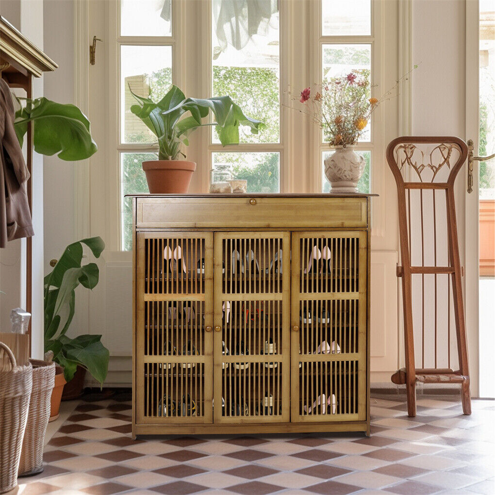XXL 4-Tier Bamboo Shoe Rack Cabinet with Doors, Drawers - Image 5