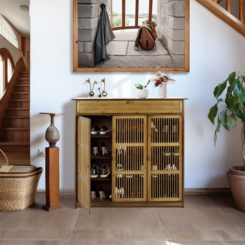 XXL 4-Tier Bamboo Shoe Rack Cabinet with Doors, Drawers - Image 6