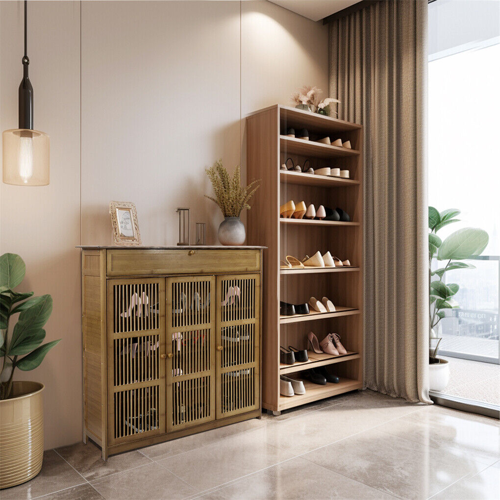 XXL 4-Tier Bamboo Shoe Rack Cabinet with Doors, Drawers - Image 7