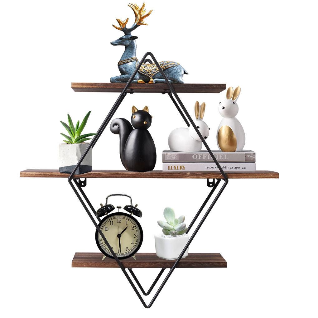 3 Tier Diamond Metal Floating Shelves Wall Mounted Display - Image 2