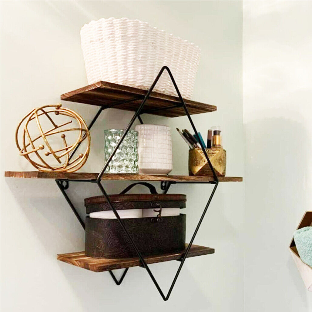 3 Tier Diamond Metal Floating Shelves Wall Mounted Display - Image 3