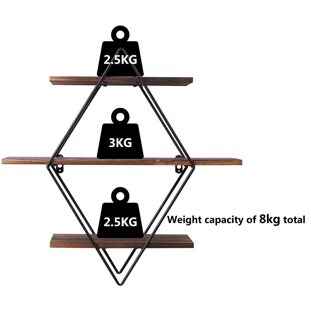 3 Tier Diamond Metal Floating Shelves Wall Mounted Display - Image 8