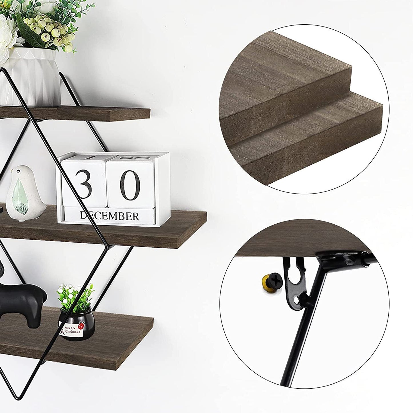 3 Tier Diamond Metal Floating Shelves Wall Mounted Display - Image 9