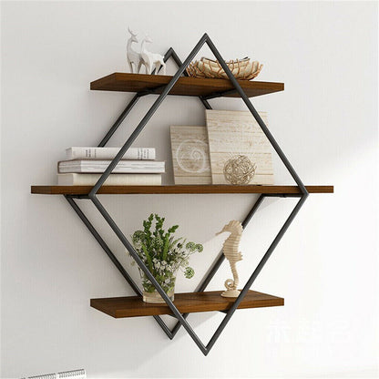 3-Tier Rustic Floating Wall Shelves Wood Display Books - Image 2
