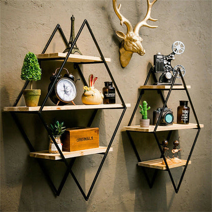 3-Tier Rustic Floating Wall Shelves Wood Display Books - Image 4