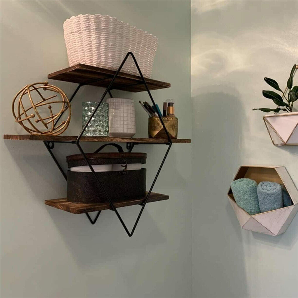 3-Tier Rustic Floating Wall Shelves Wood Display Books - Image 5
