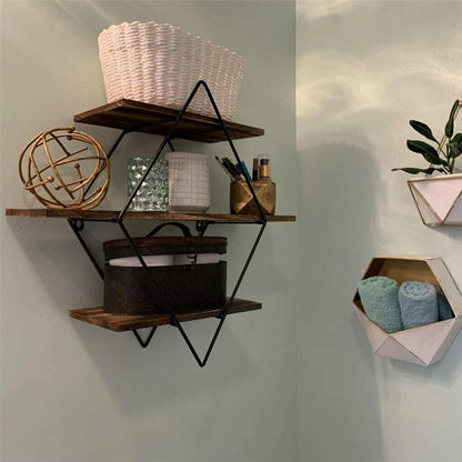 3-Tier Rustic Floating Wall Shelves Wood Display Books - Image 5