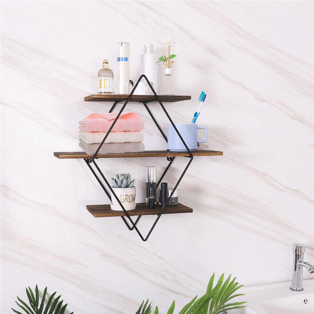 3-Tier Rustic Floating Wall Shelves Wood Display Books - Image 6