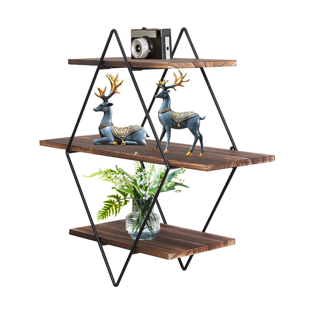 3-Tier Rustic Floating Wall Shelves Wood Display Books - Image 7
