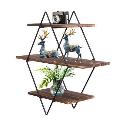 3-Tier Rustic Floating Wall Shelves Wood Display Books - Image 7