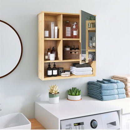 Bamboo Wall Medicine Cabinet Mirror 55.5cm 5 Shelf - Image 5