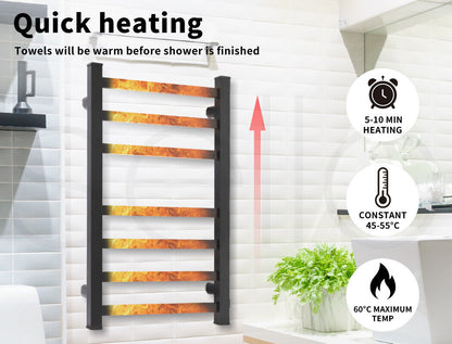 Aluminium Heated Towel Rail 7-Bar Electric Warmer Black - Image 3