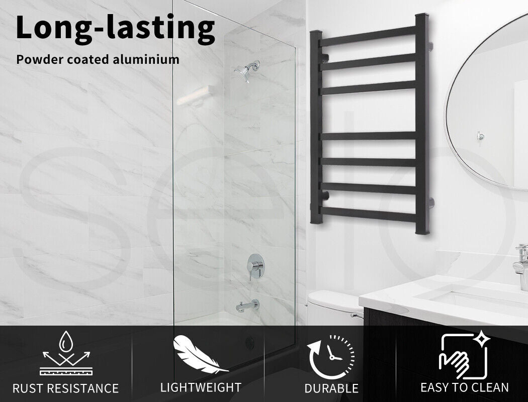 Aluminium Heated Towel Rail 7-Bar Electric Warmer Black - Image 4