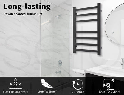Aluminium Heated Towel Rail 7-Bar Electric Warmer Black - Image 4