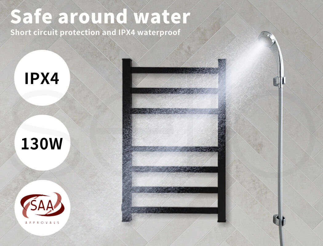 Aluminium Heated Towel Rail 7-Bar Electric Warmer Black - Image 6
