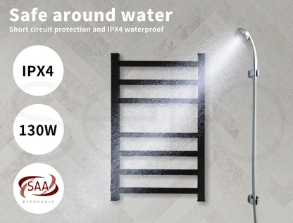 Aluminium Heated Towel Rail 7-Bar Electric Warmer Black - Image 6