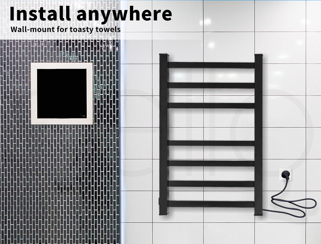 Aluminium Heated Towel Rail 7-Bar Electric Warmer Black - Image 8